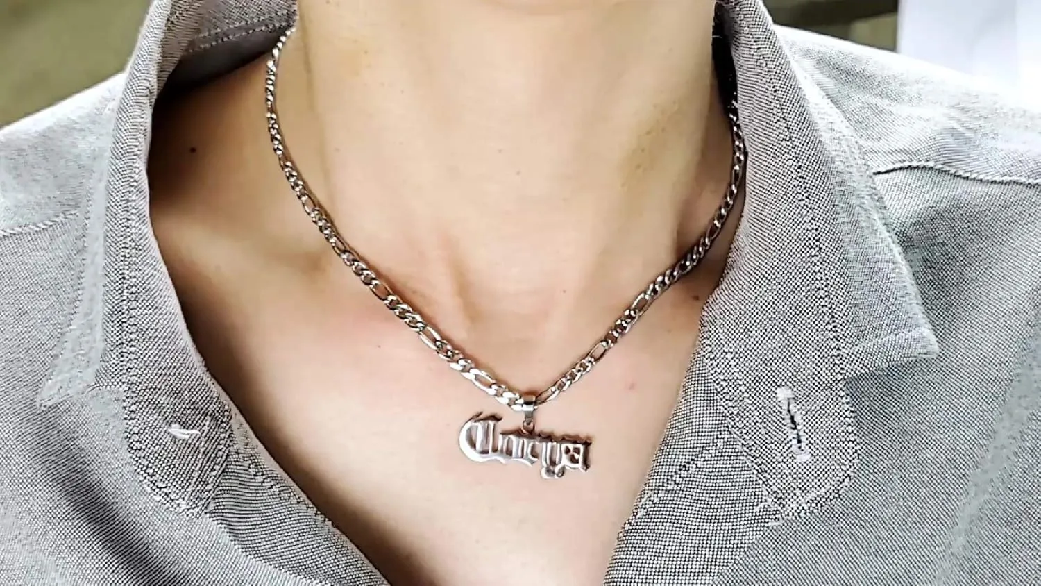 ShineSand Name Necklace Personalized Custom Mens Name Necklaces with Rope/Figaro/Curb Link Chain Customized Name Plate Boyfriend Jewelry Gift