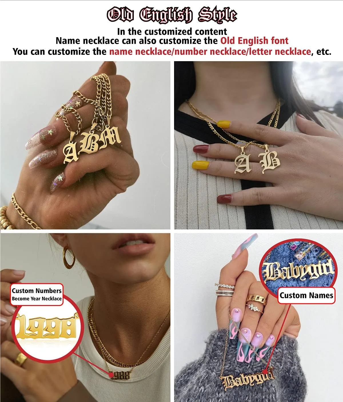 ShineSand Name Necklace Personalized Custom Mens Name Necklaces with Rope/Figaro/Curb Link Chain Customized Name Plate Boyfriend Jewelry Gift