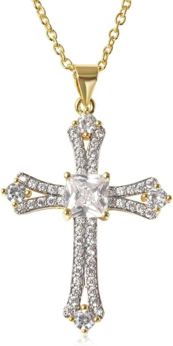 Shop LC Cross Necklace for Women White Cubic Zirconia Pendant Christian Jewelry Faith Religious Stainless Steel Size 20" Catholic Faith Christian Birthday Gifts for Women