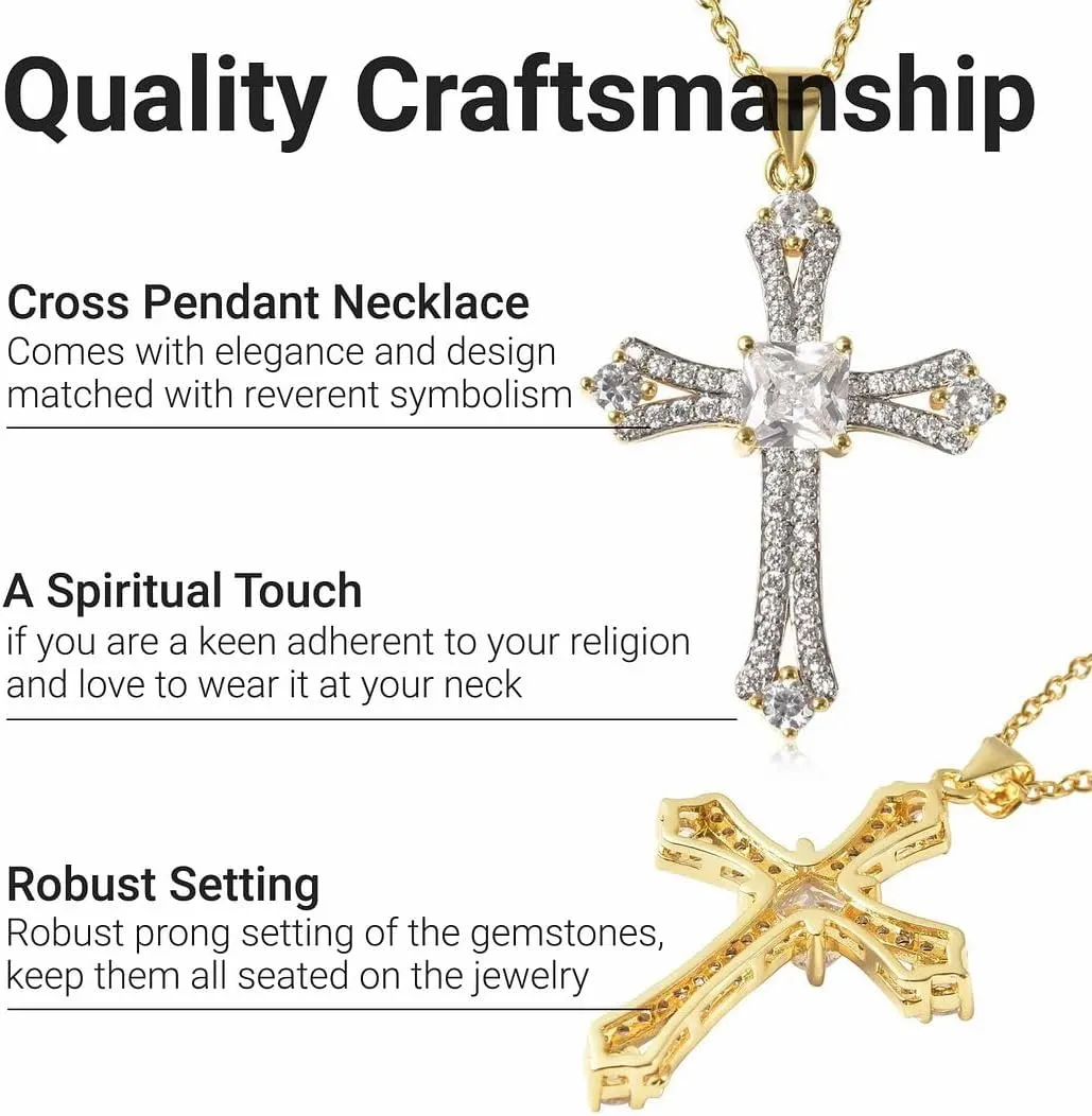 Shop LC Cross Necklace for Women White Cubic Zirconia Pendant Christian Jewelry Faith Religious Stainless Steel Size 20" Catholic Faith Christian Birthday Gifts for Women