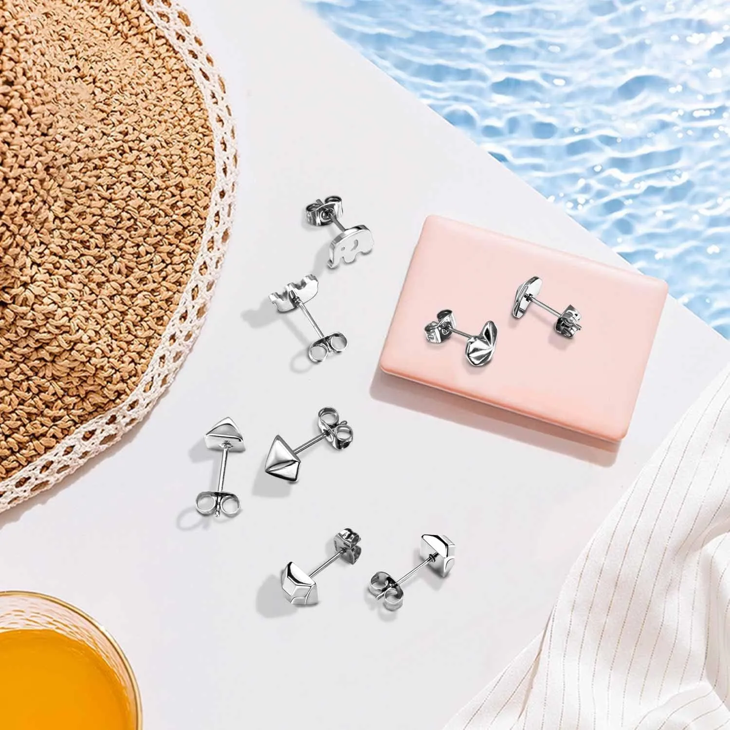 Silver Earrings for women Tiny Cute Heart/Star/Cross/Huggie/Geometric/Triangle/Elephant Stud earrings Hypoallergenic Surgical Steel Small for Women Mother's Day Gifts