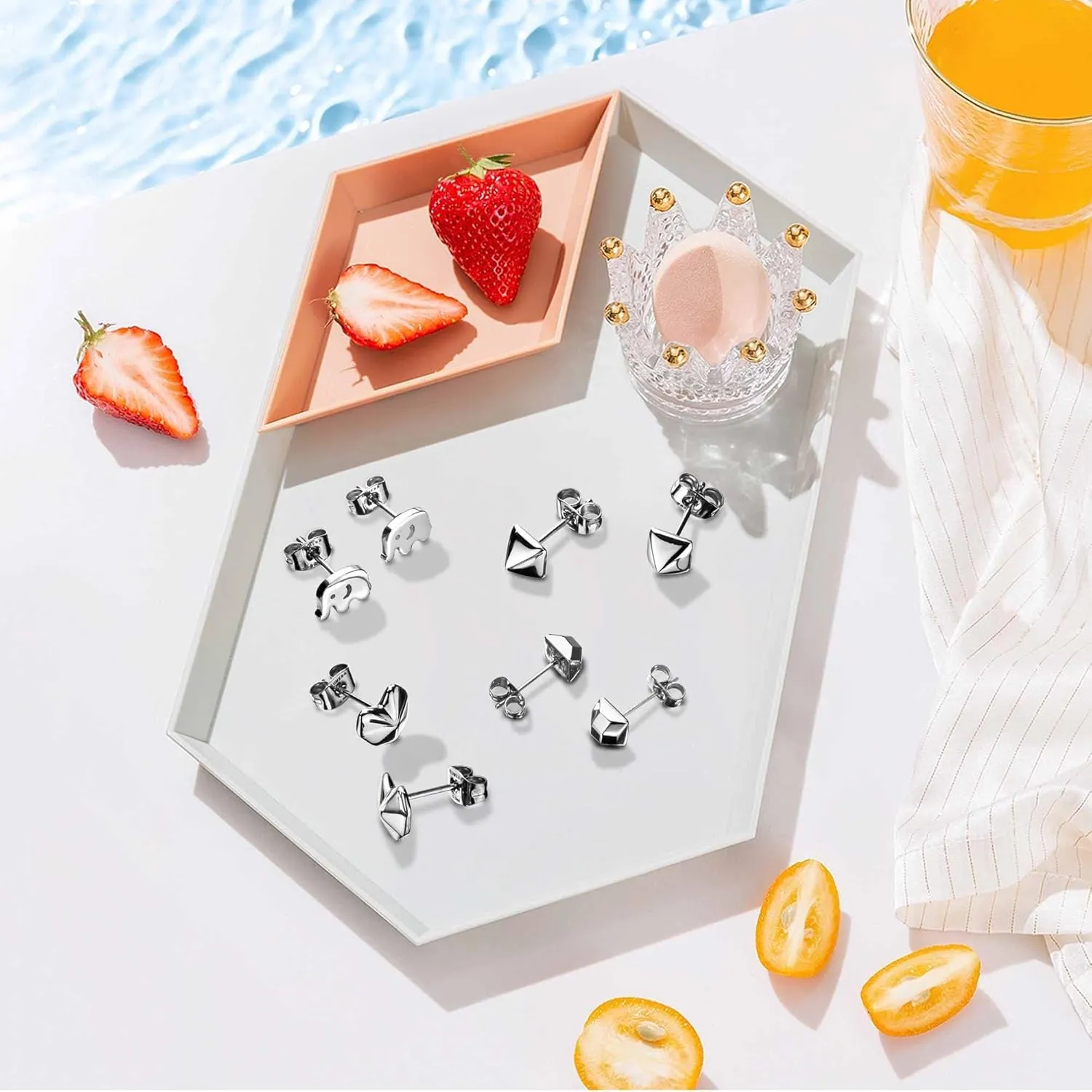 Silver Earrings for women Tiny Cute Heart/Star/Cross/Huggie/Geometric/Triangle/Elephant Stud earrings Hypoallergenic Surgical Steel Small for Women Mother's Day Gifts