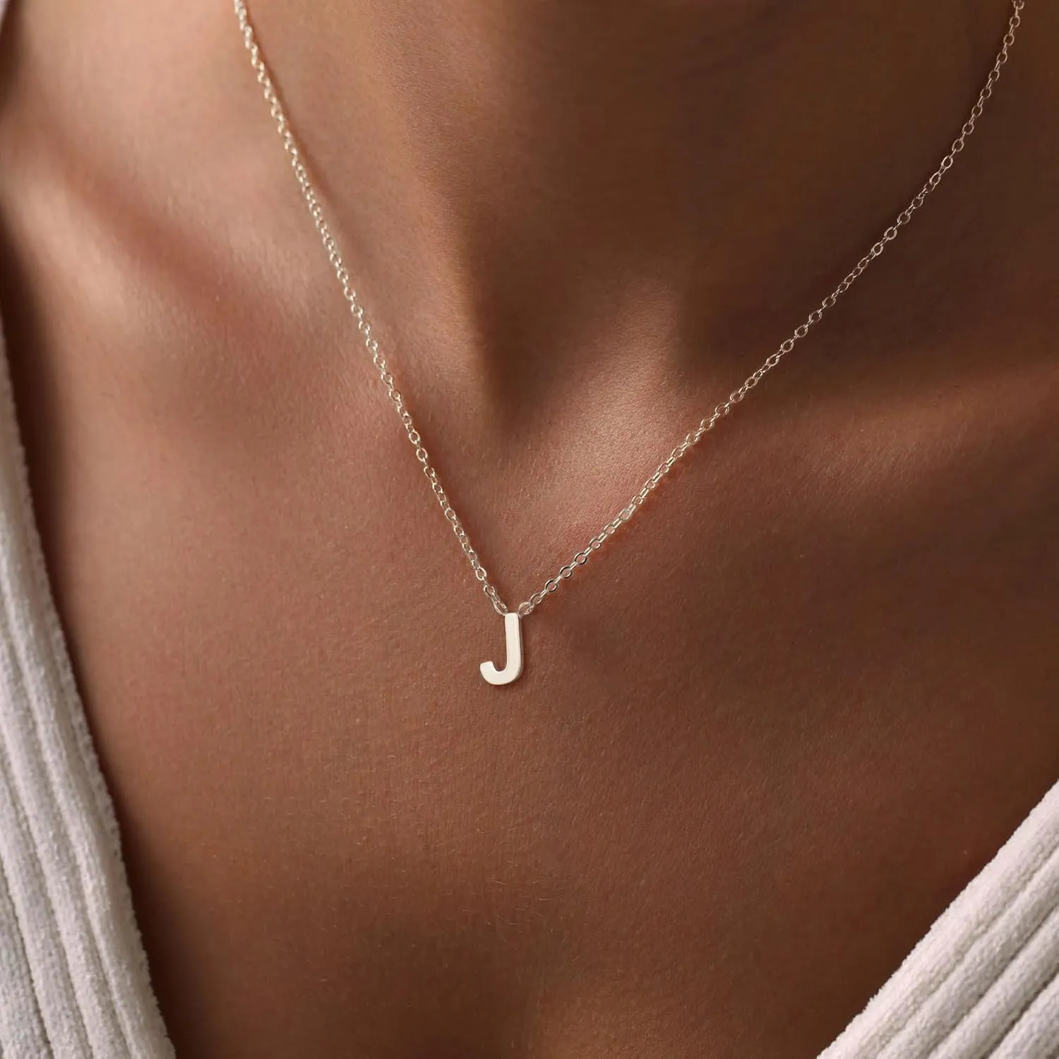 Silver Initial Necklace for Women, Dainty Personalized Initial Letter Necklace, Cute Choker Necklaces for Women, Simple Silver Jewelry Gifts