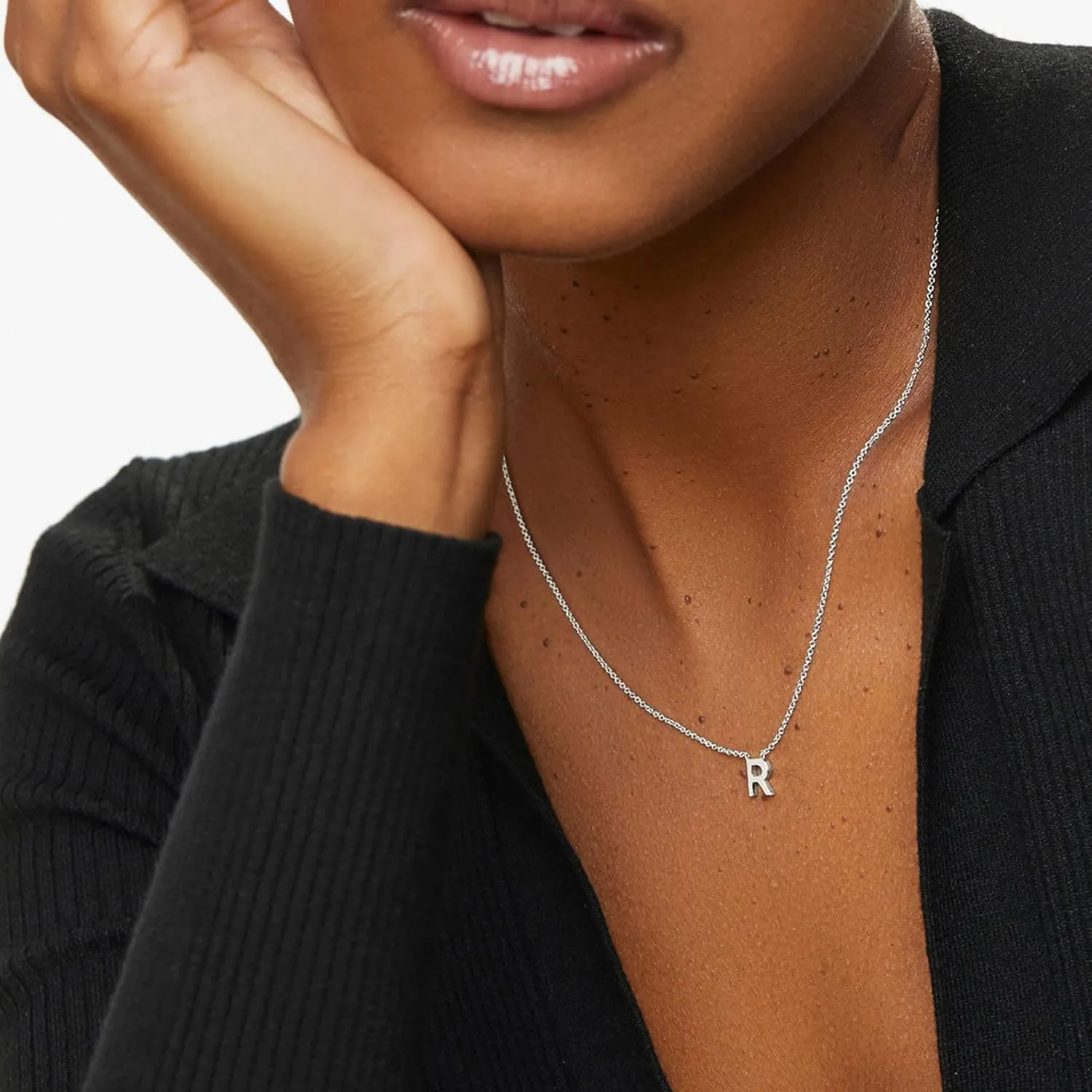 Silver Initial Necklace for Women, Dainty Personalized Initial Letter Necklace, Cute Choker Necklaces for Women, Simple Silver Jewelry Gifts