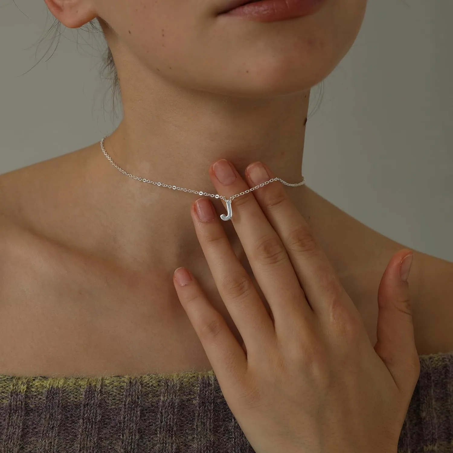 Silver Initial Necklace for Women, Dainty Personalized Initial Letter Necklace, Cute Choker Necklaces for Women, Simple Silver Jewelry Gifts