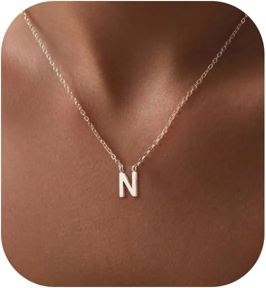 Silver Initial Necklace for Women, Dainty Personalized Initial Letter Necklace, Cute Choker Necklaces for Women, Simple Silver Jewelry Gifts