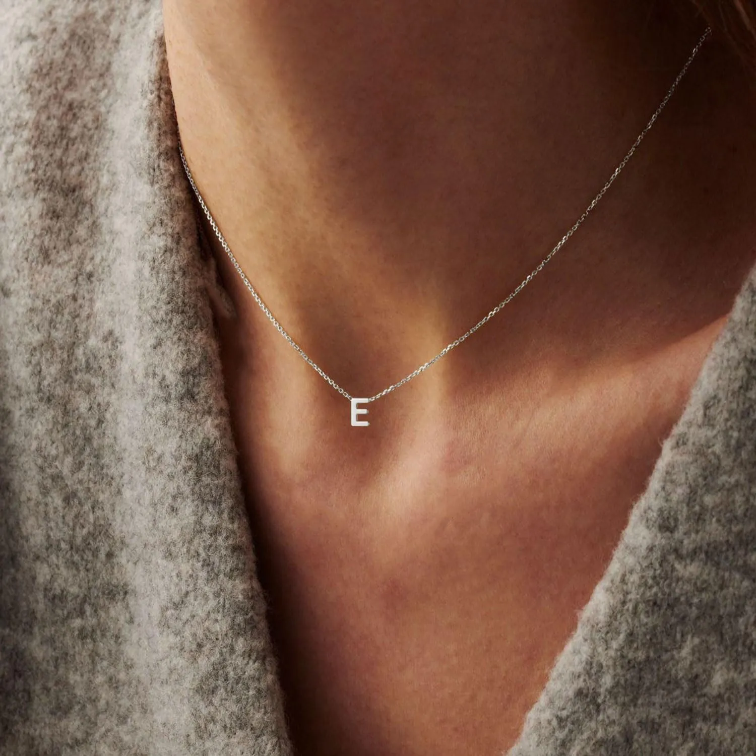 Silver Initial Necklace for Women, Dainty Personalized Initial Letter Necklace, Cute Choker Necklaces for Women, Simple Silver Jewelry Gifts