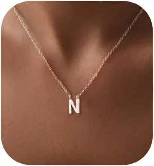 Silver Initial Necklace for Women, Dainty Personalized Initial Letter Necklace, Cute Choker Necklaces for Women, Simple Silver Jewelry Gifts