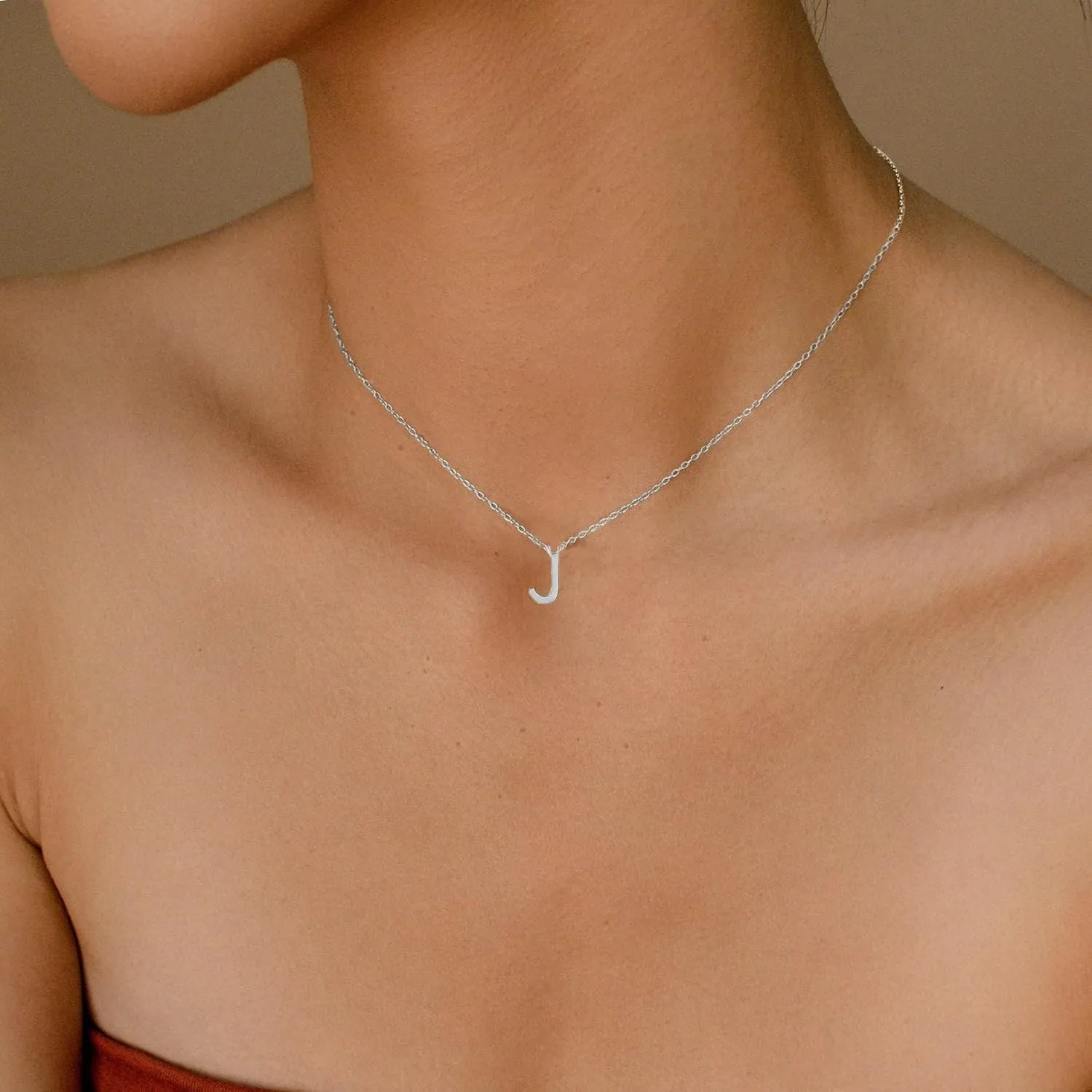 Silver Initial Necklace for Women, Dainty Personalized Initial Letter Necklace, Cute Choker Necklaces for Women, Simple Silver Jewelry Gifts