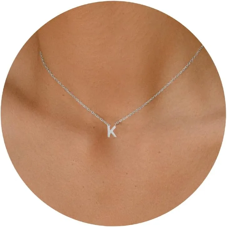 Silver Initial Necklace for Women, Dainty Personalized Initial Letter Necklace, Cute Choker Necklaces for Women, Simple Silver Jewelry Gifts