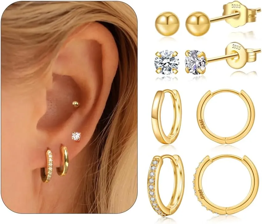 Silver Stud Earrings for Women Hypoallergenic 925 Sterling Silver Pearl Earrings Cubic Zirconia Ball Stud Earrings Set Dainty Earring Sets for Multiple Piercing