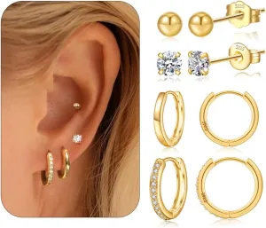 Silver Stud Earrings for Women Hypoallergenic 925 Sterling Silver Pearl Earrings Cubic Zirconia Ball Stud Earrings Set Dainty Earring Sets for Multiple Piercing