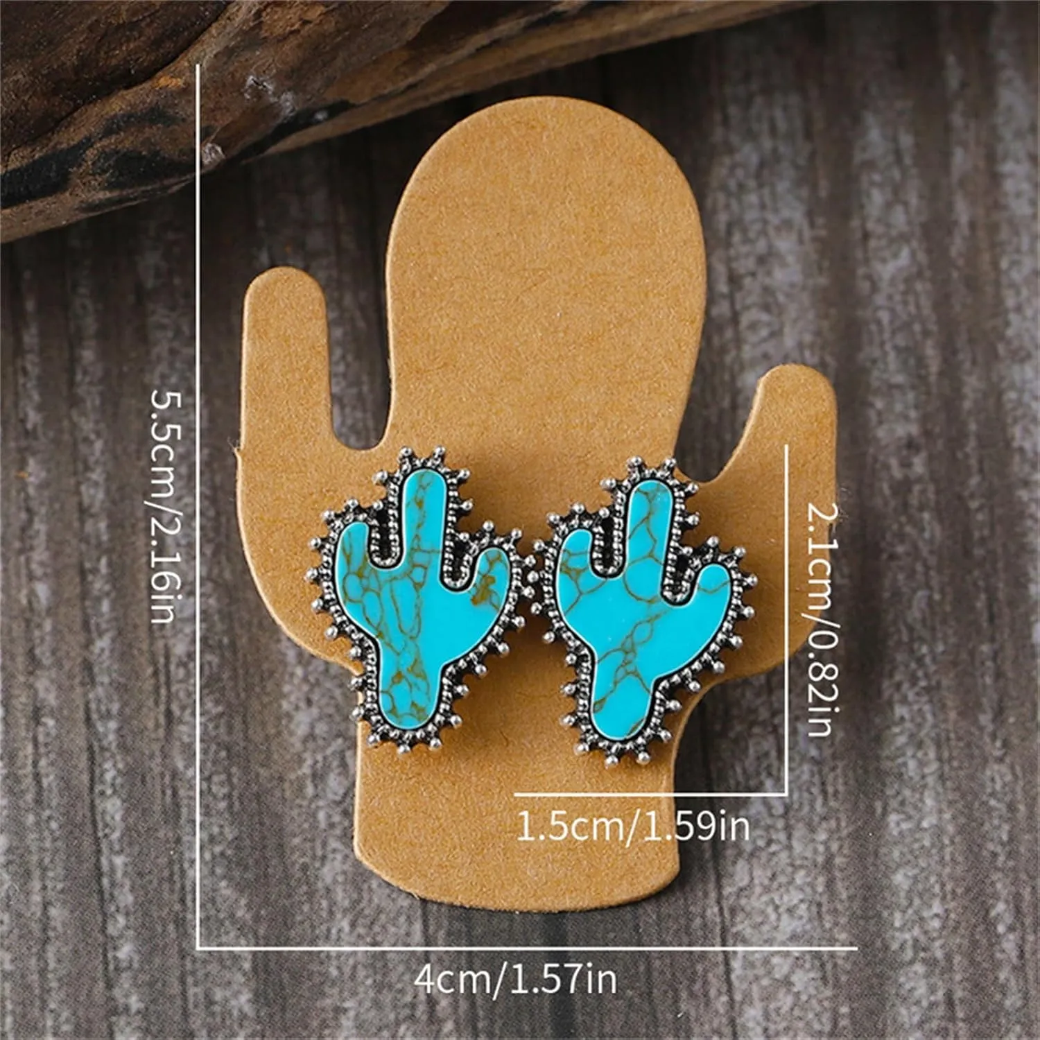 Silver Western Charm Stud Earrings Bohemian Natural Turquoise Silver Cowboy Hat Cactus Boots Earrings Retro Bullhead Flower Earrings Ethnic Jewelry for Country Girl Gift (Cactus)