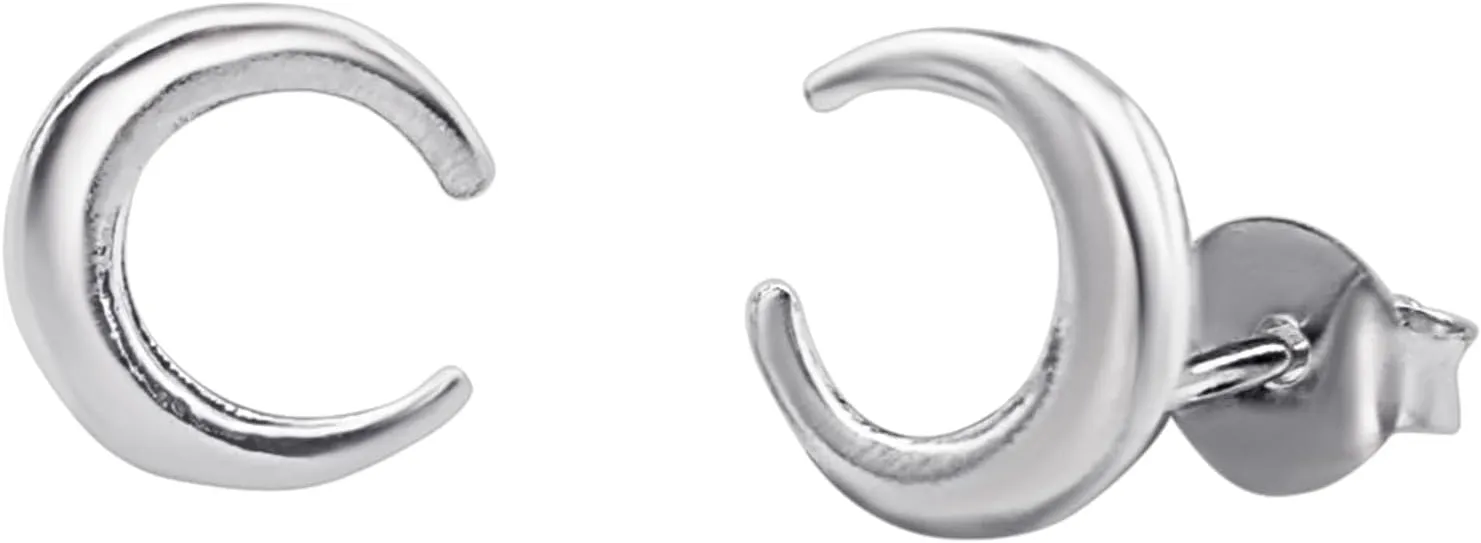 Silverly 925 Sterling Silver Crescent Moon Stud Earrings for Women - Simple Solid Silver Double Horn Studs - Minimalist Dainty Celestial Jewelry - Everyday Hypoallergenic Earrings