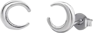 Silverly 925 Sterling Silver Crescent Moon Stud Earrings for Women - Simple Solid Silver Double Horn Studs - Minimalist Dainty Celestial Jewelry - Everyday Hypoallergenic Earrings