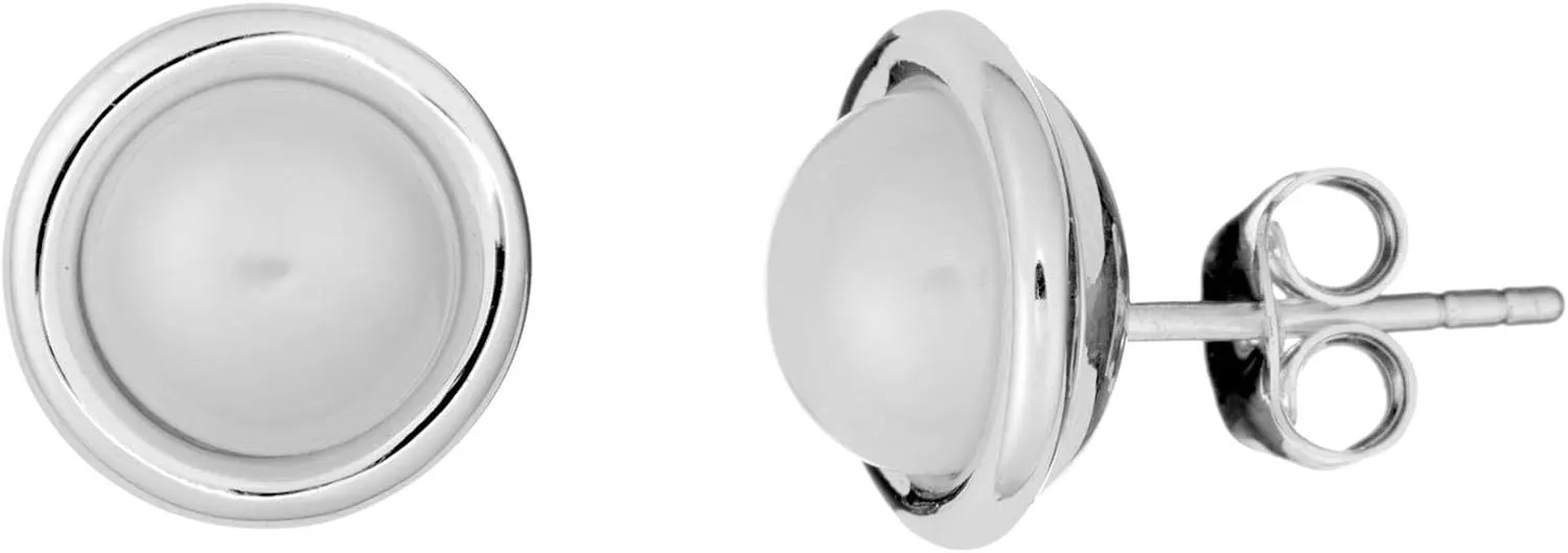 Silverly Women's 925 Sterling Silver 12 mm Round Cream Freshwater Pearl Vintage Style Stud Earrings