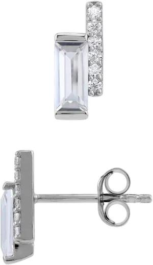 Silvershake White Gold Plated or Yellow Gold Plated 925 Sterling Silver Minimalist Trendy Double Bar Stud Post Gemstone Earrings Jewelry for Women