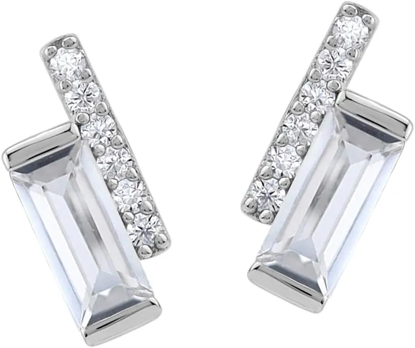 Silvershake White Gold Plated or Yellow Gold Plated 925 Sterling Silver Minimalist Trendy Double Bar Stud Post Gemstone Earrings Jewelry for Women
