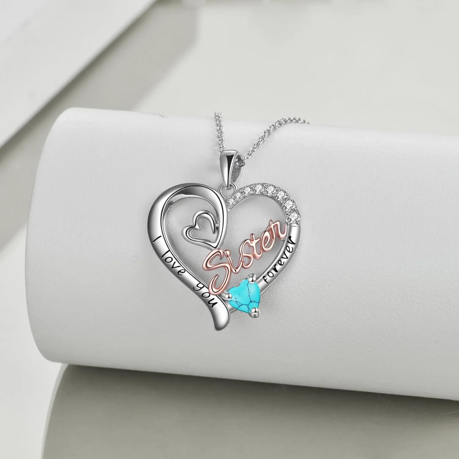 Sister Necklaces 925 Sterling Silver Birthstone Pendant I Love You Forever Sister Birthday Jewelry, Personalized Sisters Gifts for Women