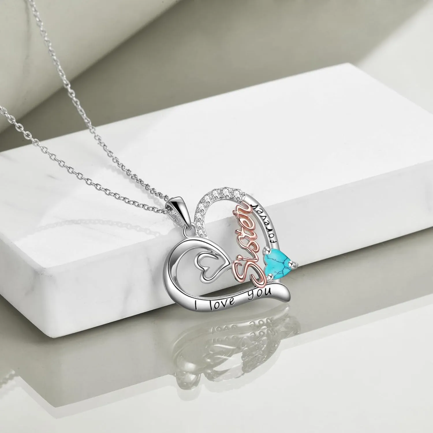 Sister Necklaces 925 Sterling Silver Birthstone Pendant I Love You Forever Sister Birthday Jewelry, Personalized Sisters Gifts for Women