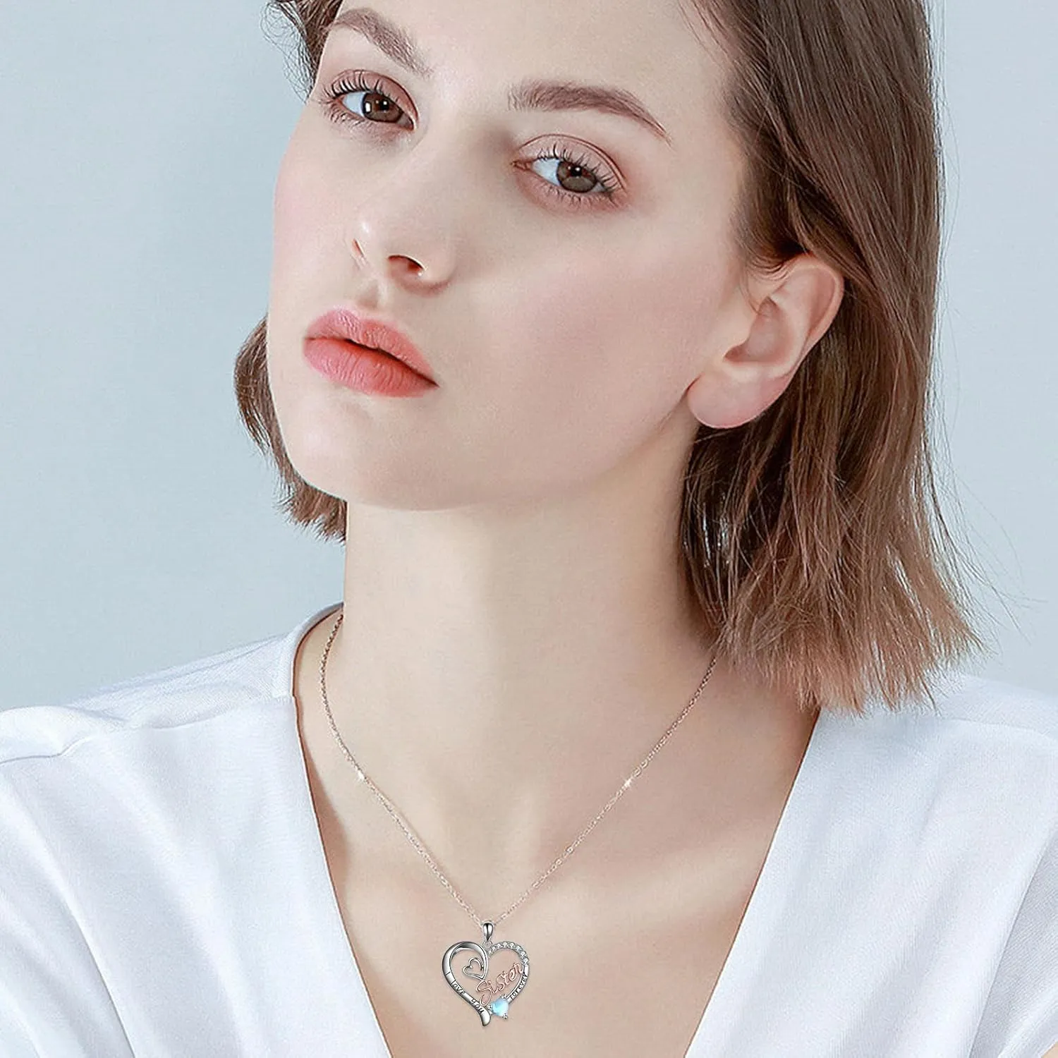 Sister Necklaces 925 Sterling Silver Birthstone Pendant I Love You Forever Sister Birthday Jewelry, Personalized Sisters Gifts for Women
