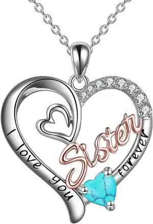 Sister Necklaces 925 Sterling Silver Birthstone Pendant I Love You Forever Sister Birthday Jewelry, Personalized Sisters Gifts for Women