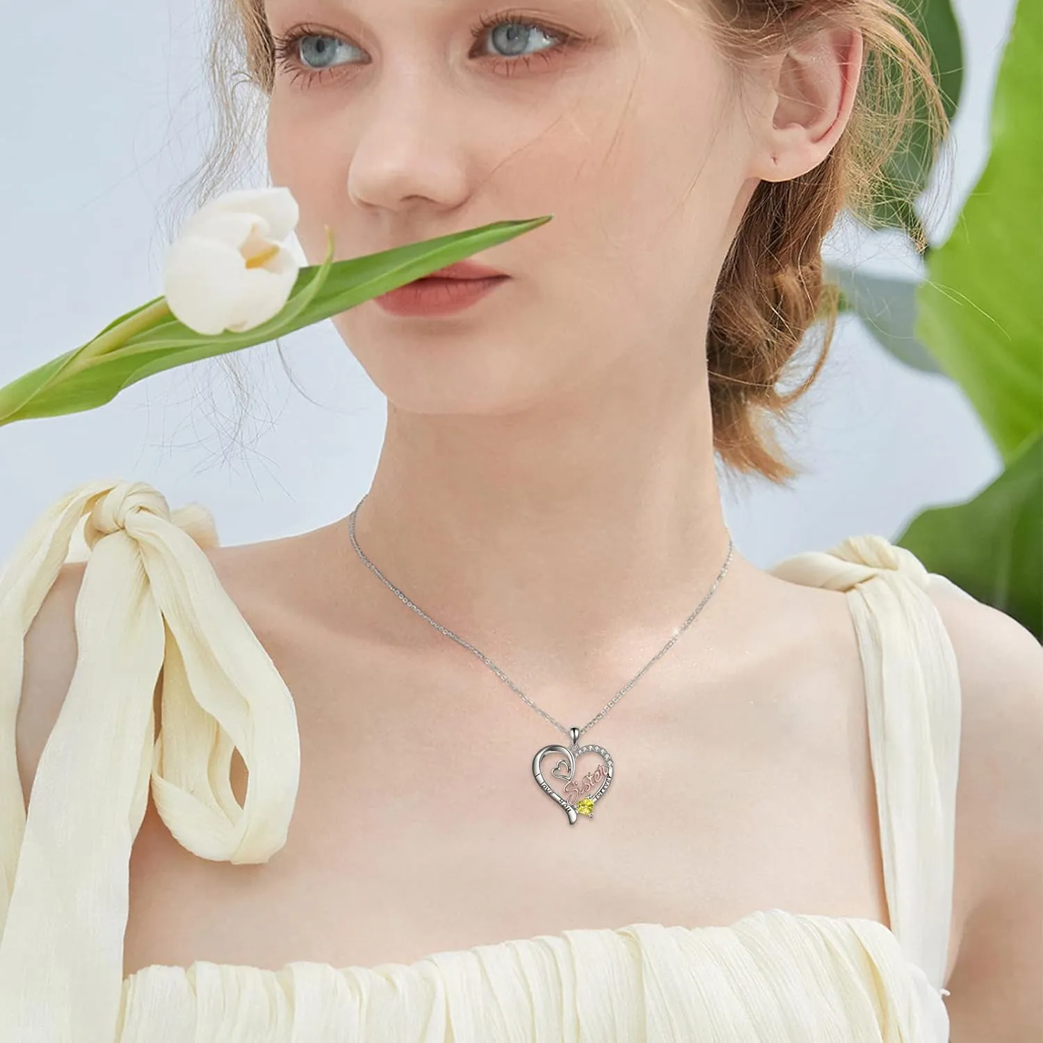 Sister Necklaces 925 Sterling Silver Birthstone Pendant I Love You Forever Sister Birthday Jewelry, Personalized Sisters Gifts for Women