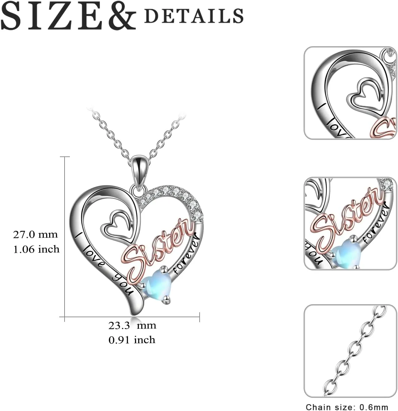 Sister Necklaces 925 Sterling Silver Birthstone Pendant I Love You Forever Sister Birthday Jewelry, Personalized Sisters Gifts for Women