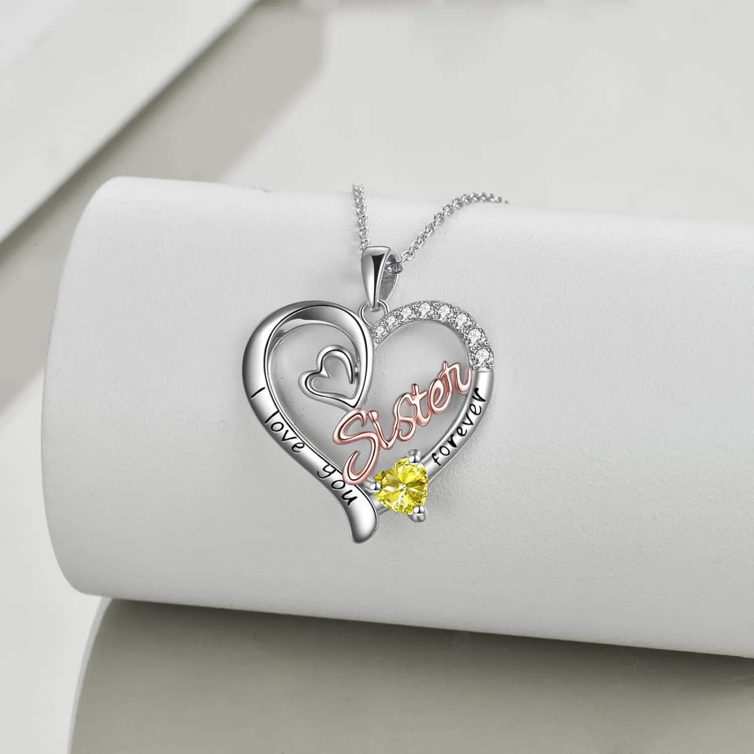 Sister Necklaces 925 Sterling Silver Birthstone Pendant I Love You Forever Sister Birthday Jewelry, Personalized Sisters Gifts for Women