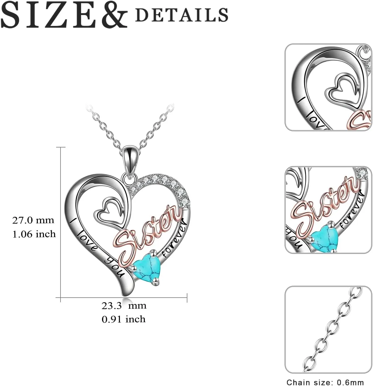 Sister Necklaces 925 Sterling Silver Birthstone Pendant I Love You Forever Sister Birthday Jewelry, Personalized Sisters Gifts for Women