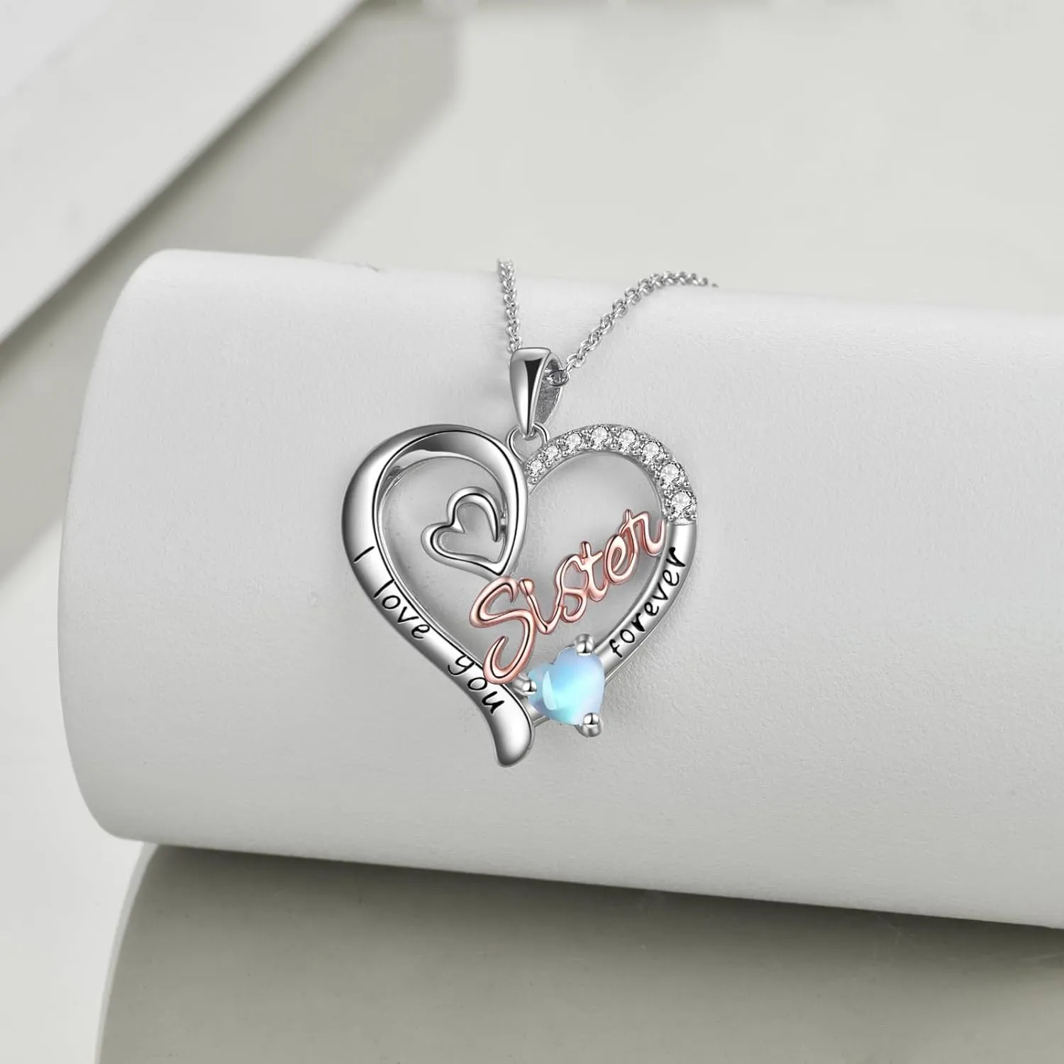 Sister Necklaces 925 Sterling Silver Birthstone Pendant I Love You Forever Sister Birthday Jewelry, Personalized Sisters Gifts for Women