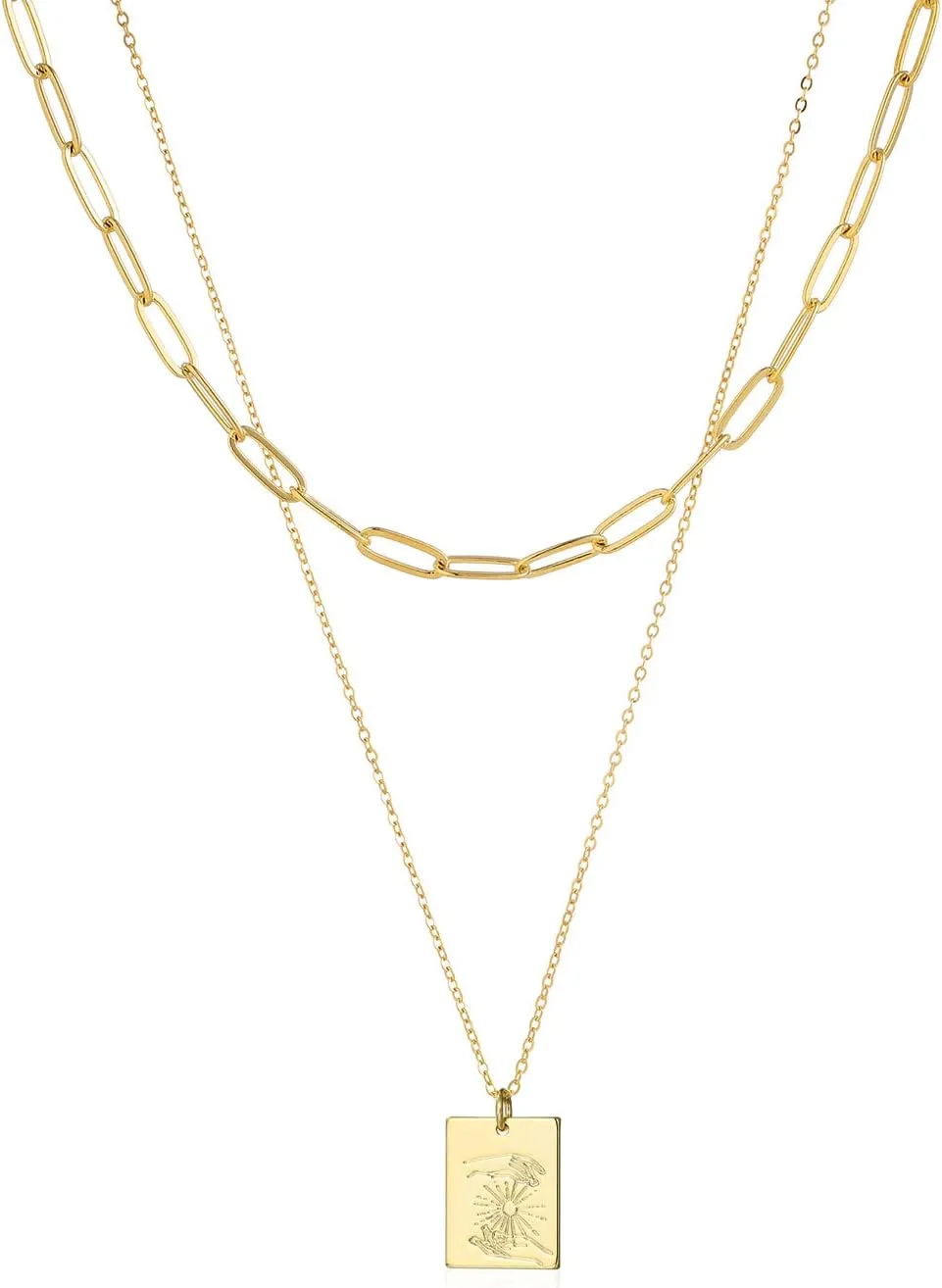 S.J JEWELRY Layered Necklaces for Women 14K Gold Plated Dog Tag Necklace Set Galaxy Moon Star Sun Lightning Pendant