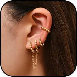SLOONG Dainty Earrings Set Hypoallergenic Gold Hoops for Women Small Hoop Earrings for Multiple Piercing Huggie Earring Sets