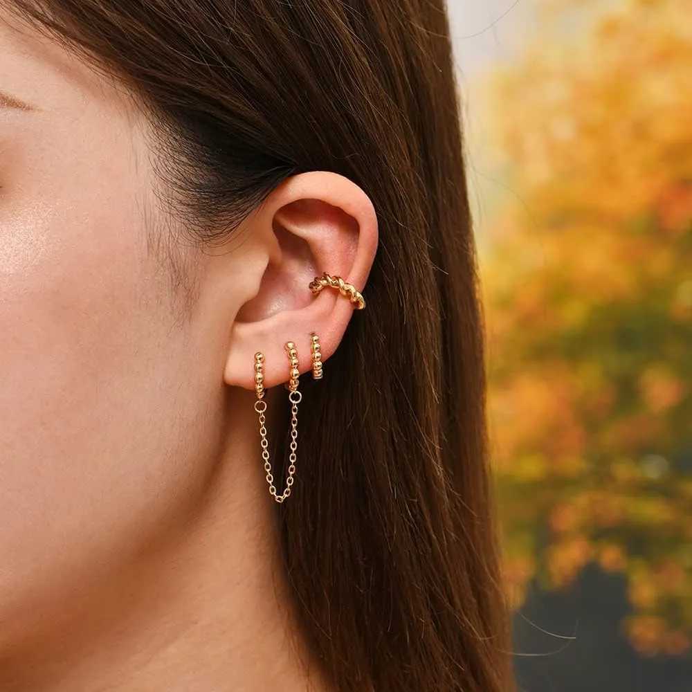 SLOONG Dainty Earrings Set Hypoallergenic Gold Hoops for Women Small Hoop Earrings for Multiple Piercing Huggie Earring Sets