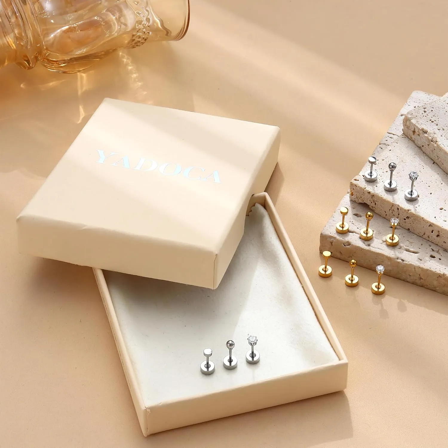 Small Flat Back Earrings for Women Men - Hypoallergenic 14K Gold Plated Surgical Steel Screw Flat Back Stud Earrings Tiny Cartilage Earring Sets For Multiple Piercing 2/3/4mm 18pairs