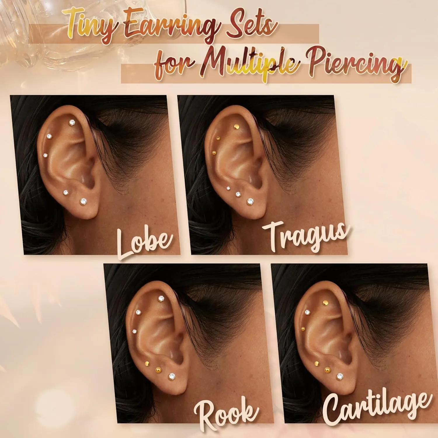 Small Flat Back Earrings for Women Men - Hypoallergenic 14K Gold Plated Surgical Steel Screw Flat Back Stud Earrings Tiny Cartilage Earring Sets For Multiple Piercing 2/3/4mm 18pairs
