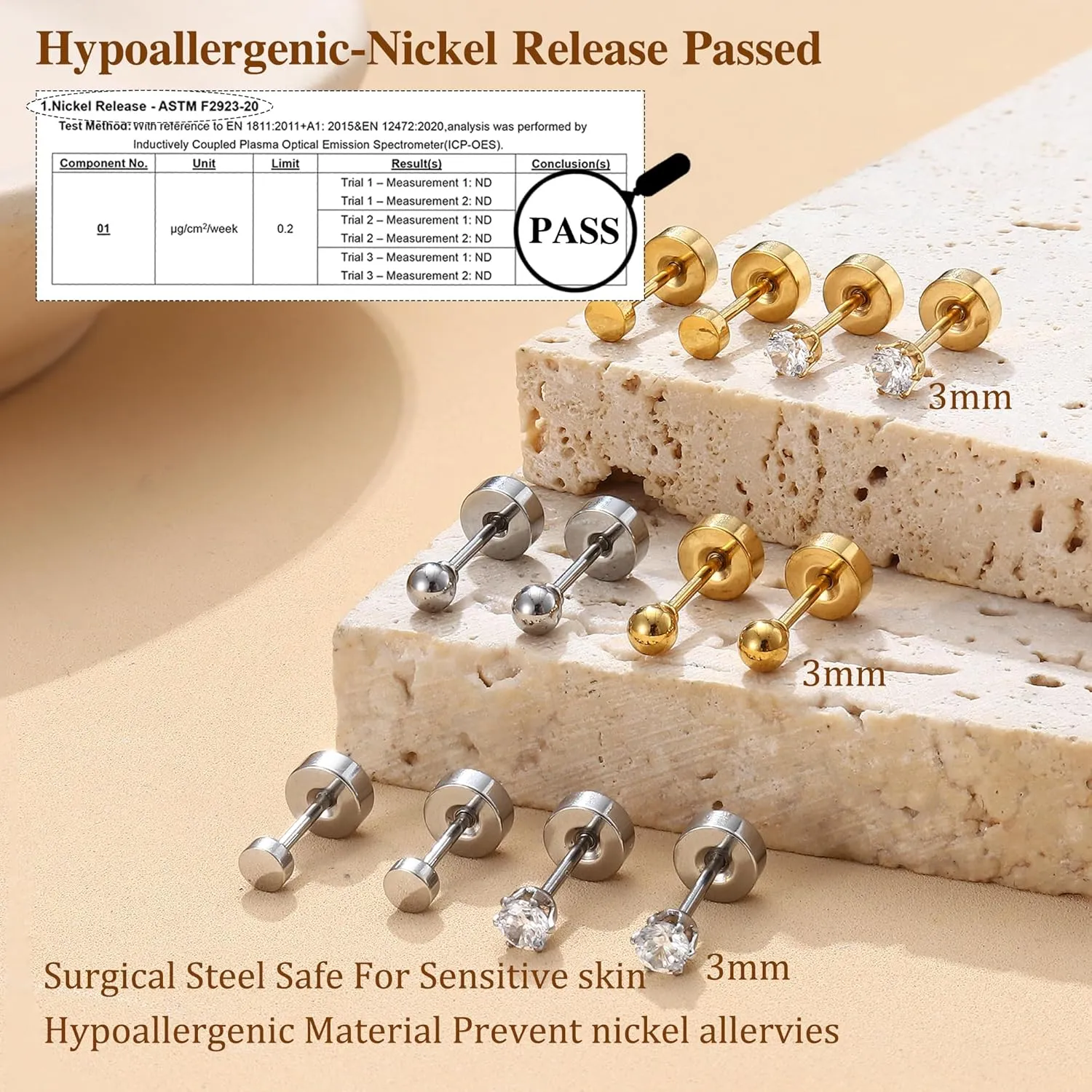 Small Flat Back Earrings for Women Men - Hypoallergenic 14K Gold Plated Surgical Steel Screw Flat Back Stud Earrings Tiny Cartilage Earring Sets For Multiple Piercing 2/3/4mm 18pairs