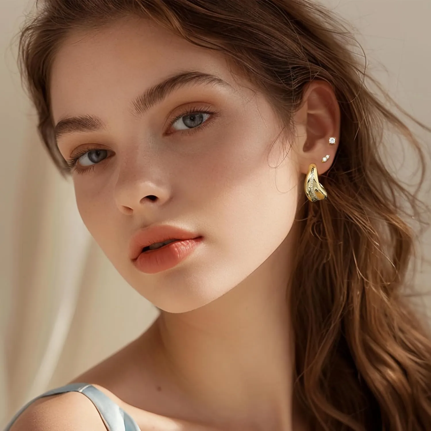 Small Hoop Earrings Set for Women, 14K Gold Plated Chunky Ball Cubic Zirconia Earrings with S925 Sterling Silver Post, Hypoallergenic Huggie Hoop Earrings Jewelry Trendy 2025