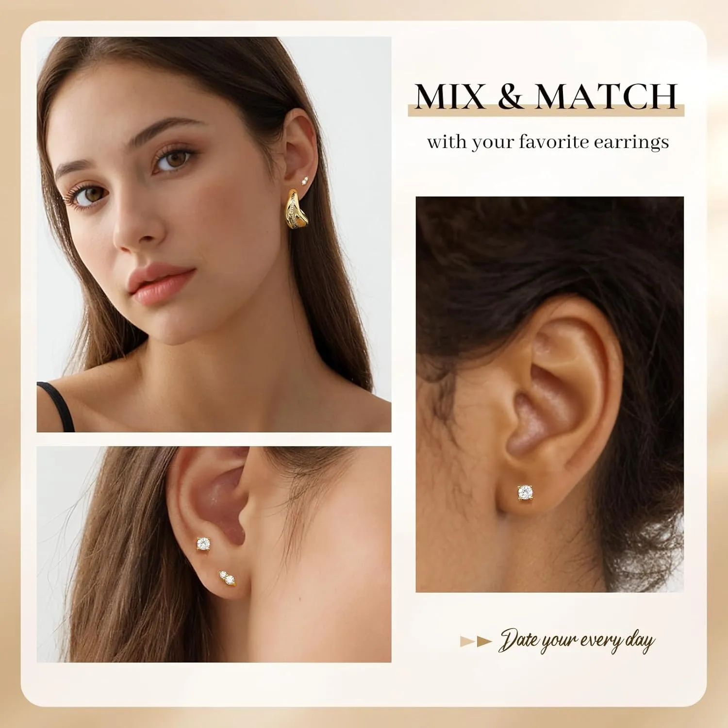 Small Hoop Earrings Set for Women, 14K Gold Plated Chunky Ball Cubic Zirconia Earrings with S925 Sterling Silver Post, Hypoallergenic Huggie Hoop Earrings Jewelry Trendy 2025