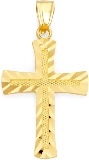 Solid 10K/14K Gold Cross Pendant with Diamond-Cut Finish, Elegant Religious Symbol, Spiritual Jewelry Accessory