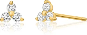 Solid 14k Gold Mini Lotus Cubic Zirconia Studs, Trefoil Trinity Triple Cluster Minimalist Earrings