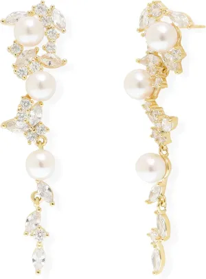Sonateomber Pearl Long Dangle Earrings for Women, Elegant Rhinestone CZ Leaf Butterfly Bridal Earings Prom Wedding Fashion Jewelry Gift