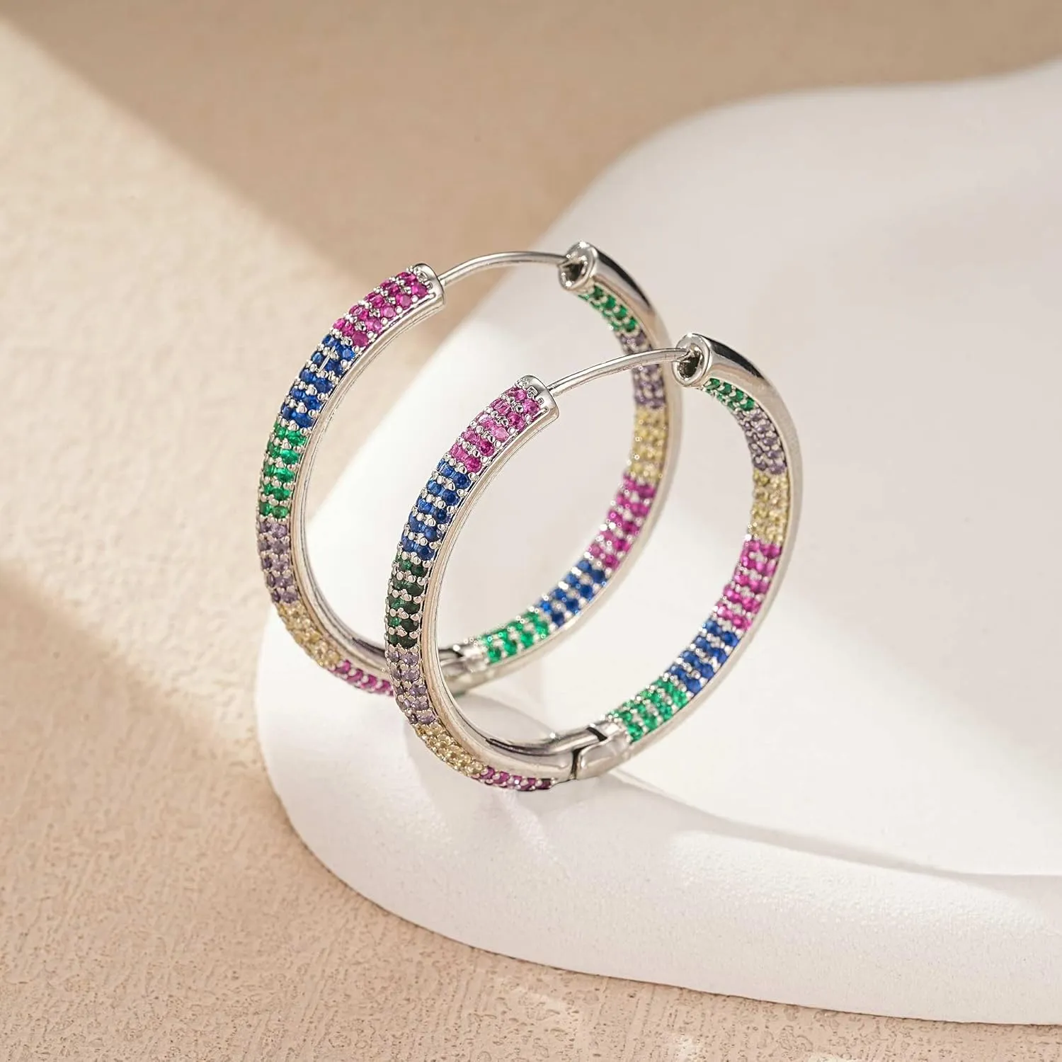 Sparkly Austrian Crystal Hinged Hoop Earrings for Women 14K Gold Plated Hypoallergenic Jewelry Gifts for Women