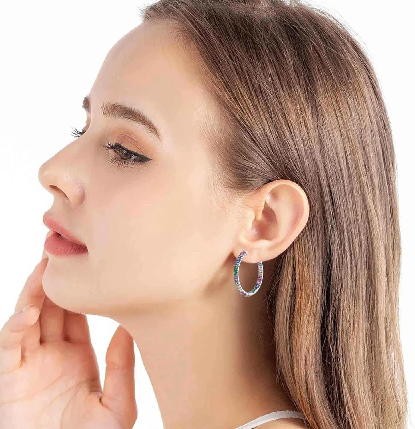 Sparkly Austrian Crystal Hinged Hoop Earrings for Women 14K Gold Plated Hypoallergenic Jewelry Gifts for Women