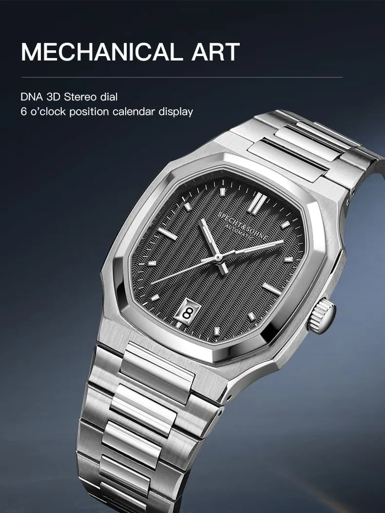 SPECHT&SOHNE Watches for Men 38MM Rare Elegant Automatic Mechanical Watch Stainless Steel Sapphire Crystal Waterproof