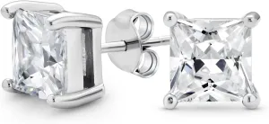 Square Cubic Zirconia Solitaire Princess AAA CZ Stud Earrings For Women Men 14K Gold Plated Sterling Silver 5 6 7 8MM