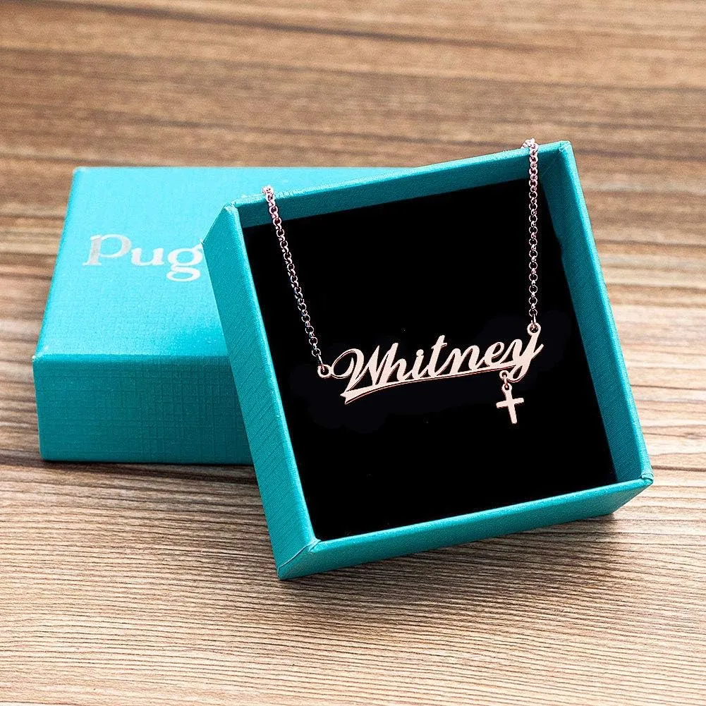 Stainless Steel Chain Rose Gold Pendant Customized Plate Personalized Name Necklace