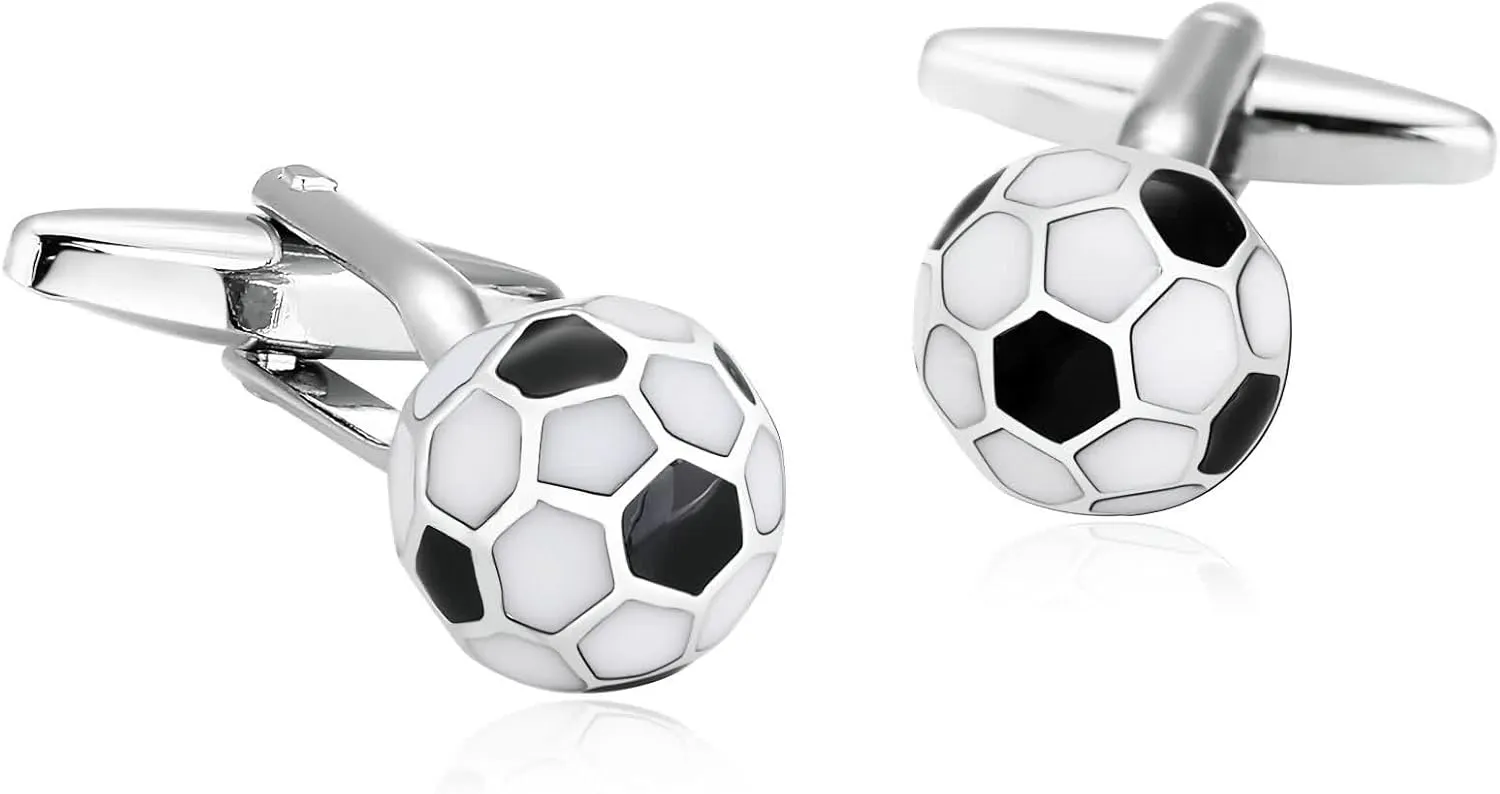 Stainless Steel Cufflinks for Men, Cuff Links Elegant Soccer Ball Suit Tuxedo Dress Shirt Accessories Jewelry Gift for Birthday