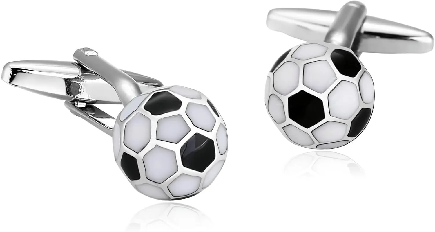 Stainless Steel Cufflinks for Men, Cuff Links Elegant Soccer Ball Suit Tuxedo Dress Shirt Accessories Jewelry Gift for Birthday
