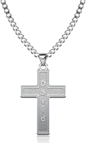Stainless Steel Custom Cross Necklace for Men Personalized Name Necklace Engraved 5mm Curb Chain